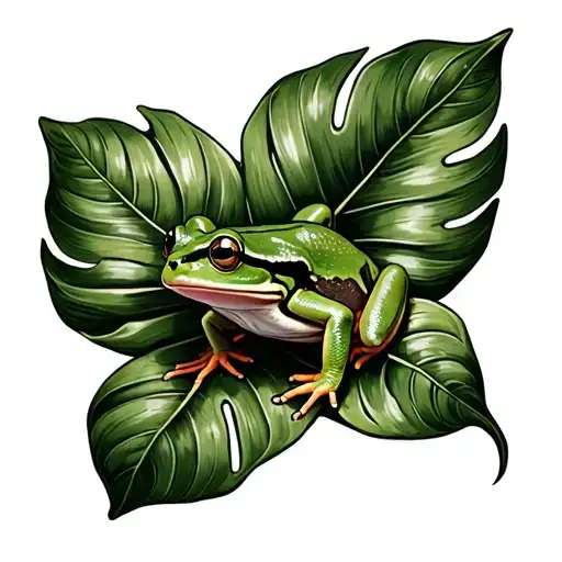 tree frog on a monstera leaf tattoo design idea