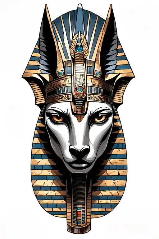 A Fusion Of Egyptian And Inka Symbolism, Featuring God anubis And all seing eye On Machu Picchu Temple tattoo design idea