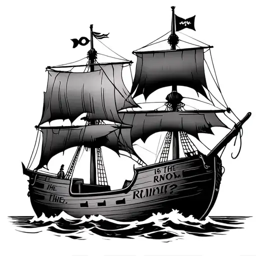 "Is the rum gone?" neotrad clipper ship pirates boat tattoo design idea