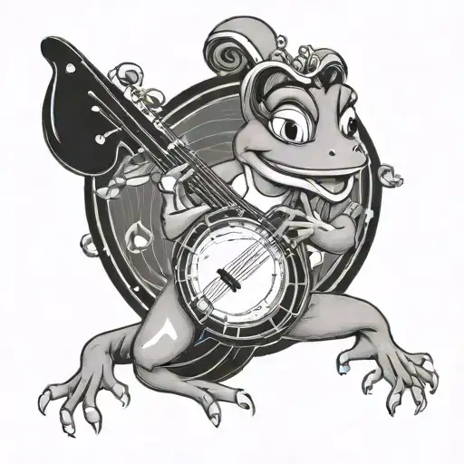 Princess and the frog playing a banjo tattoo design idea