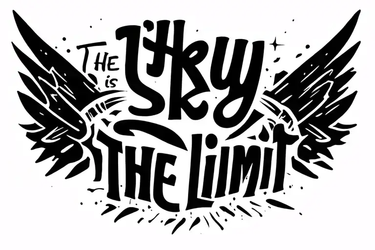 chest tattoo phrase "the sky is the limit" Minimalist Modern Clean Linework Typographic horizontally tattoo design idea