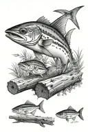 Spanish mackerel on a log tattoo design idea