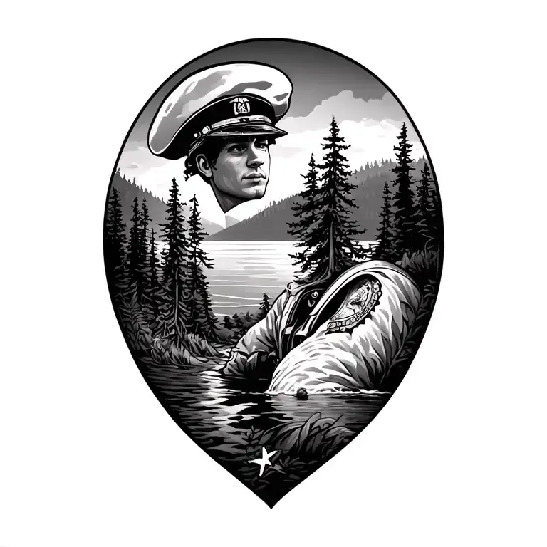 US Navy sailor, Pacific Northwest nature tattoo design idea
