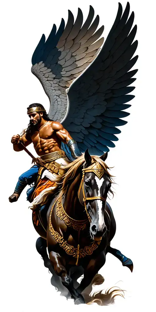 greek spartan warrior, winged horse tattoo design idea