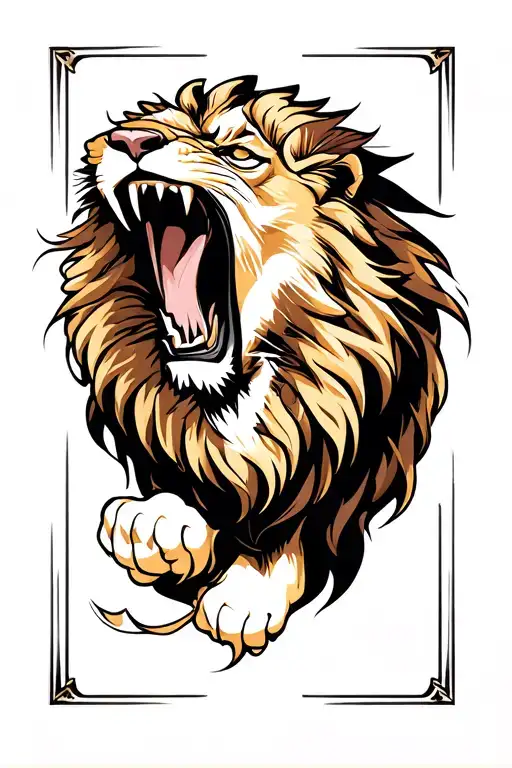 Full Body Lion roaring tattoo design idea