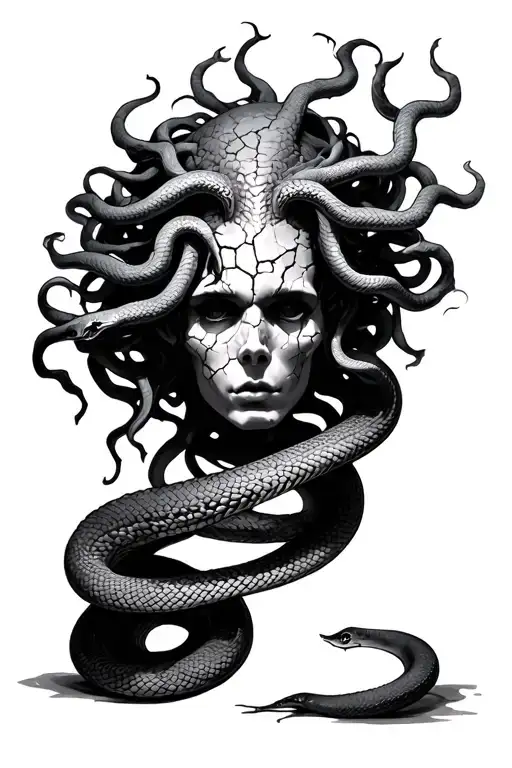 medusa head cracked stone snakes wrap around  tattoo design idea