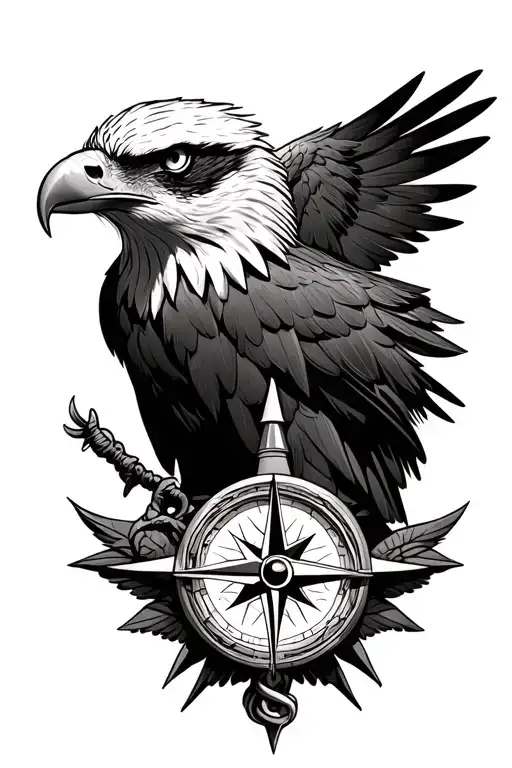 eagle with compass design tattoo design idea
