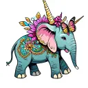 elephant with a unicorn on its back and a butterfly on the trunk tattoo design idea