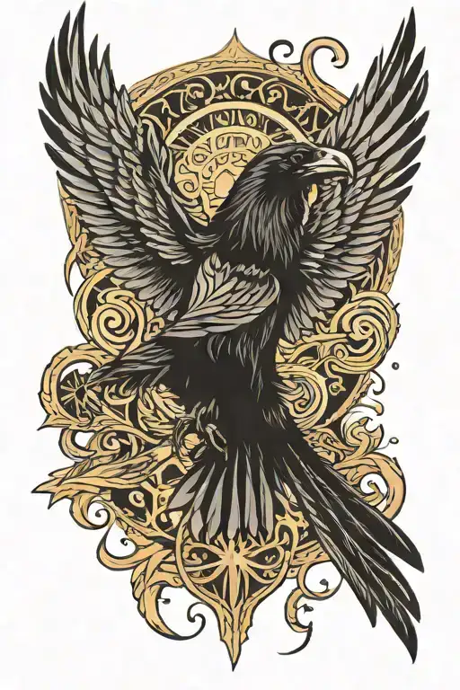 Raven outstretched wings spread wide tattoo design idea