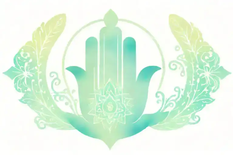 Spiritual Healing with hamsa hand, chakaras, mandala in the design with black for the main images lots of colour tattoo design idea