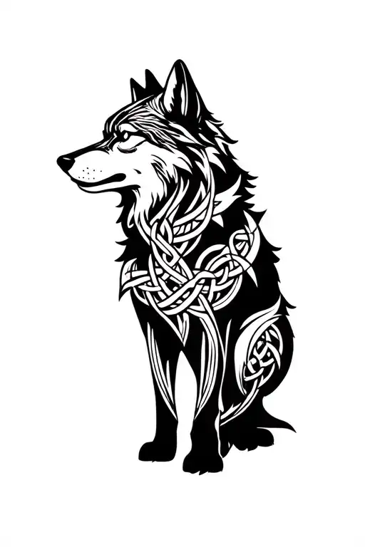 celtic knotwork wolf  full body side profile  tattoo design idea