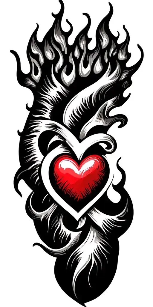 A minimalist design of a heart intertwined with flames, symbolizing love and the passion of being a firefighter tattoo design idea