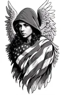 hooded angel with American flag incorporated tattoo design idea