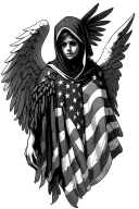 hooded angel with American flag incorporated tattoo design idea