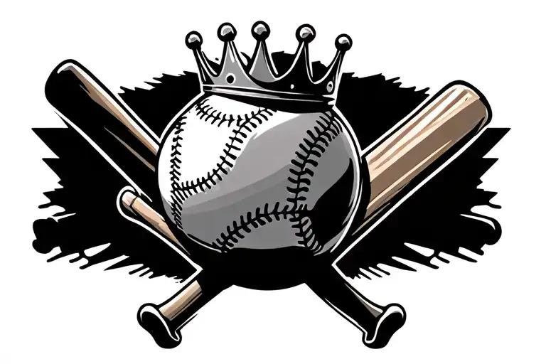 baseball with crown and bats tattoo design idea