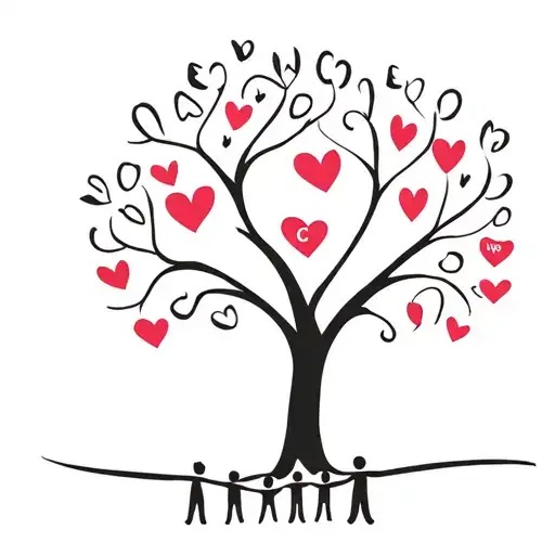 family tree with children's initials in heart along the tree and each branch with their children's initials in hearts  tattoo design idea