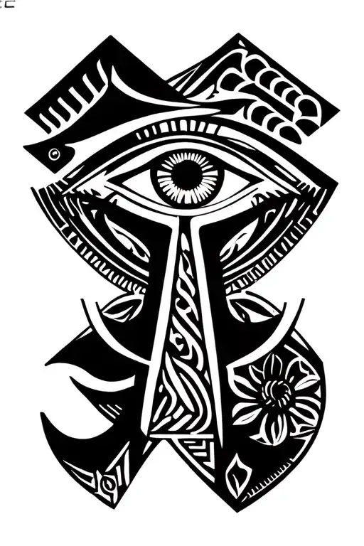 eye of horus, pyramid, matatron's cube, ankh, flower of life tattoo design idea
