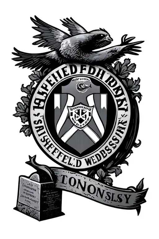Sheffield Wednesday badge flying round a graveyard  tattoo design idea