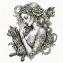 aphrodite and cats playing tattoo design idea