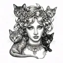 aphrodite and cats playing tattoo design idea