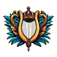 harp with crown hanging tattoo design idea