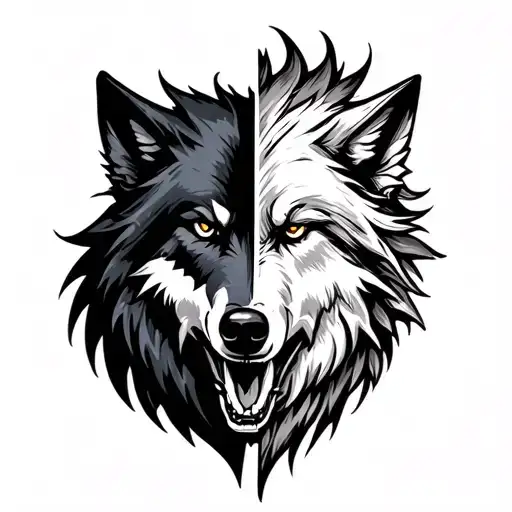 Wolf half good versus evil tattoo design idea