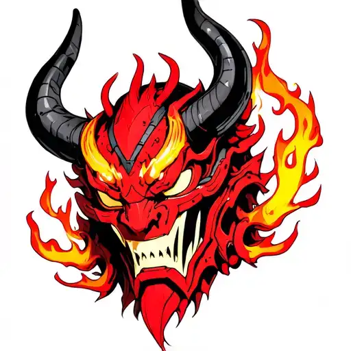 red fireball oni mask half robotic tattoo design idea