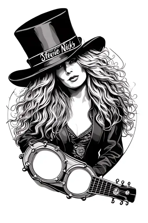 Stevie Nicks simple with top hat and tambourine outline tattoo design idea