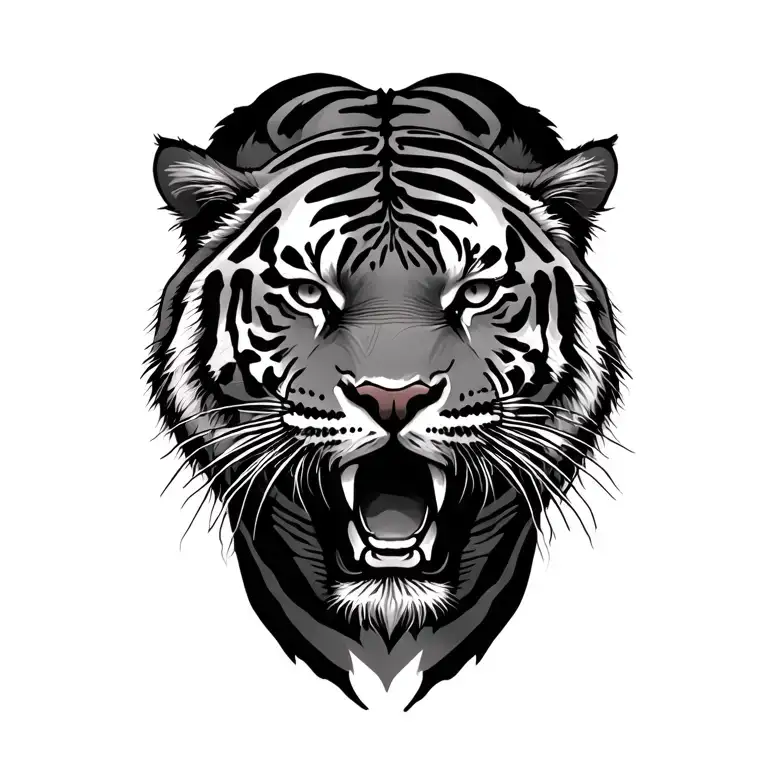 two tigers with bold neo rose old school black and grey high contrast  tattoo design idea