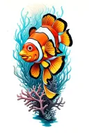 reef scene with clown fish dory  tattoo design idea