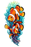 reef scene with clown fish dory  tattoo design idea