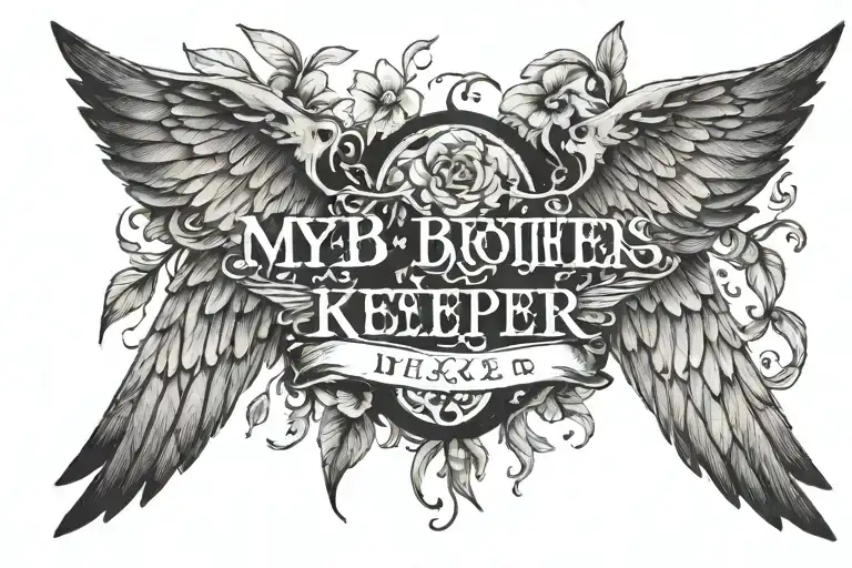 A sketch of a pair of wings with the words 'My Brother's Keeper' written underneath, capturing the protective nature of sibling relationships tattoo design idea