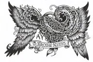 A sketch of a pair of wings with the words 'My Brother's Keeper' written underneath, capturing the protective nature of sibling relationships tattoo design idea