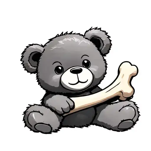 cute teddy bear holding a tibia bone tattoo design idea