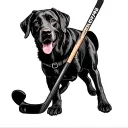 black lab holding hockey stick tattoo design idea