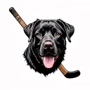 black lab holding hockey stick tattoo design idea