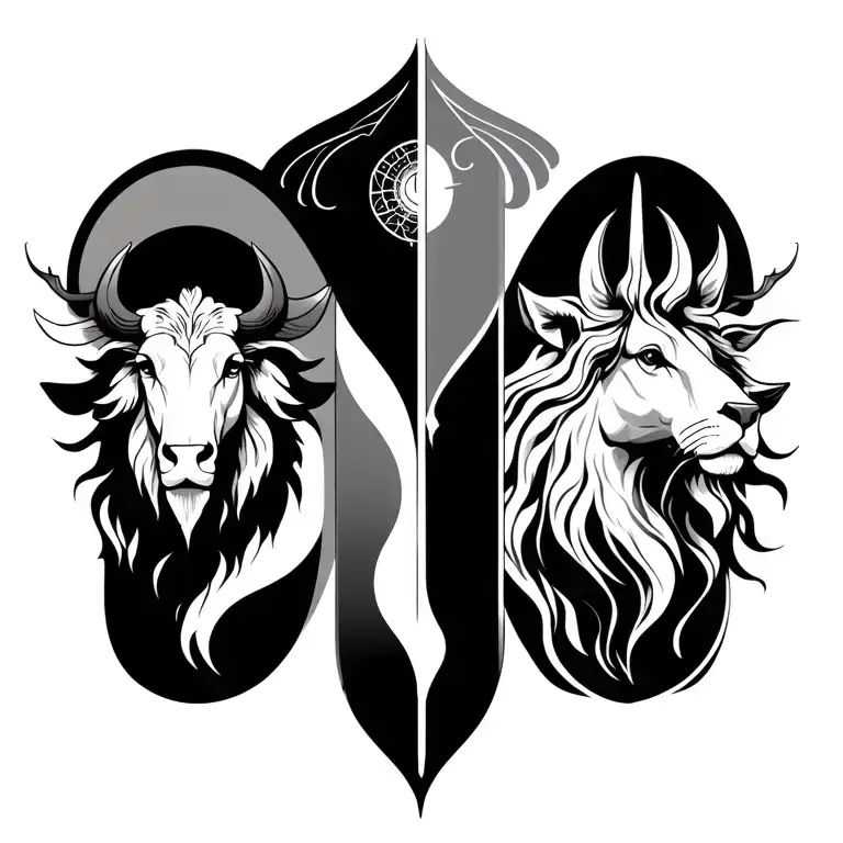 fine line, mystical, separate Taurus, Leo, and Virgo symbols in a vertical line tattoo design idea