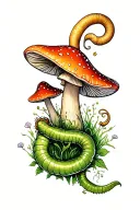 alice in wonderland mushroom and worm tattoo design idea