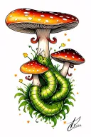 alice in wonderland mushroom and worm tattoo design idea