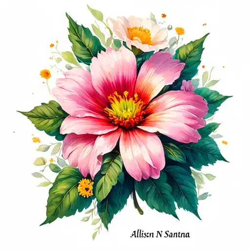 Flower blooming with name tatto Allison N Santana tattoo design idea