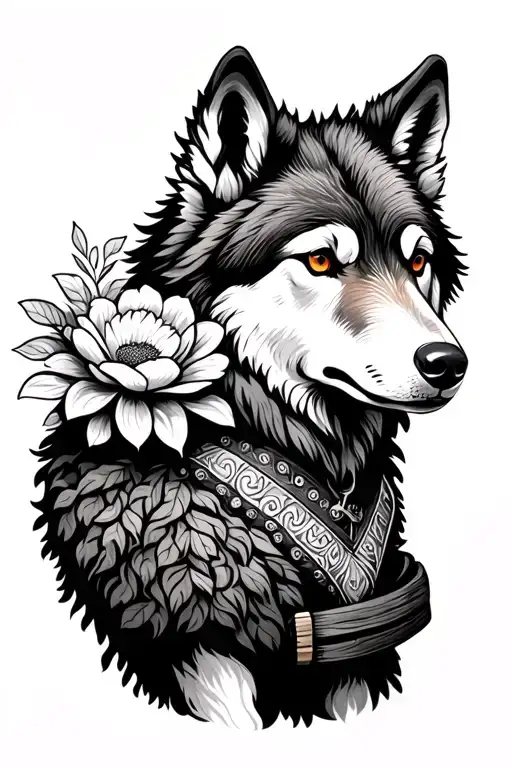 wolf wearing sheep clothing holding flower tattoo design idea