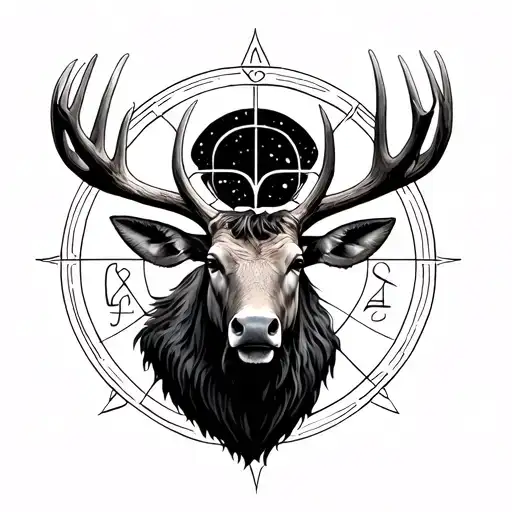 moose antlers as scale of libra zodiac sign tattoo design idea