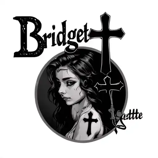 the word "Bridgette" with crosses on the forearm tattoo tattoo design idea