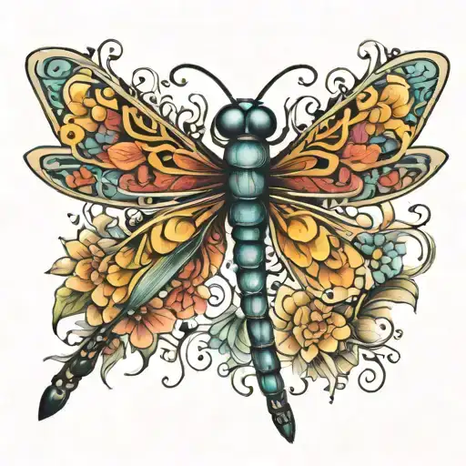 dragonfly mandala flowers intertwined tattoo design idea