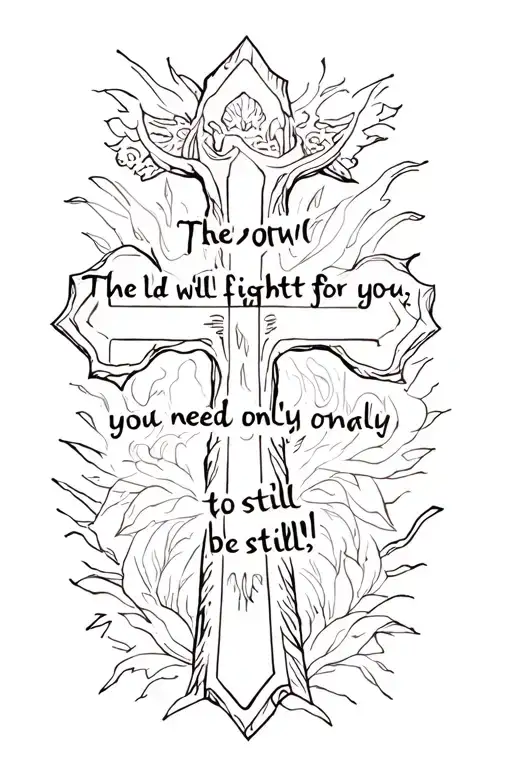 cross with the words " the lord will fight for you; you need only to be still " tattoo design idea