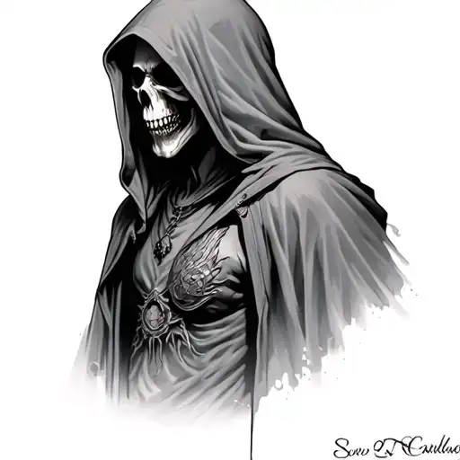 reaper full body, hooded, dark tattoo design idea