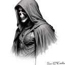 reaper full body, hooded, dark tattoo design idea