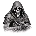 reaper full body, hooded, dark tattoo design idea