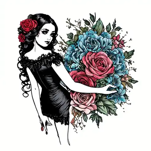goth girl pinup girl tattoo design idea