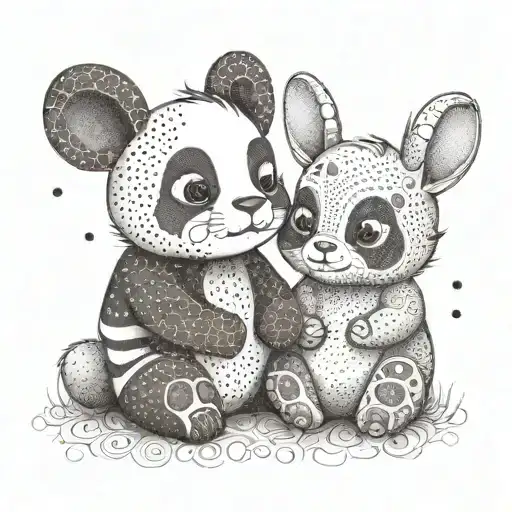 bunny and panda looking cute together tattoo design idea